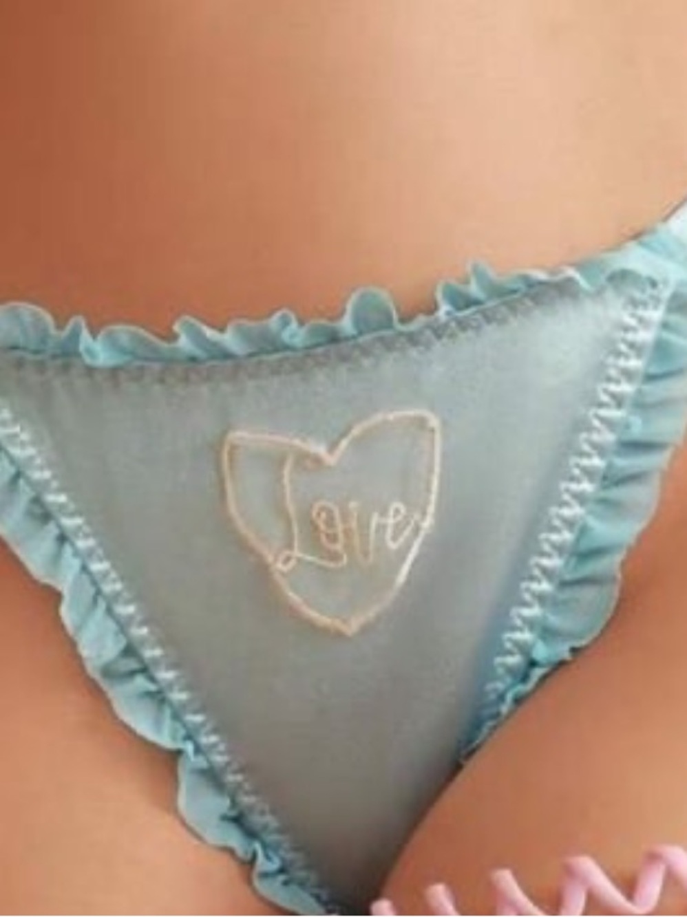 Women's Light Blue 'Love' Ruffle Trim Bikini Panty